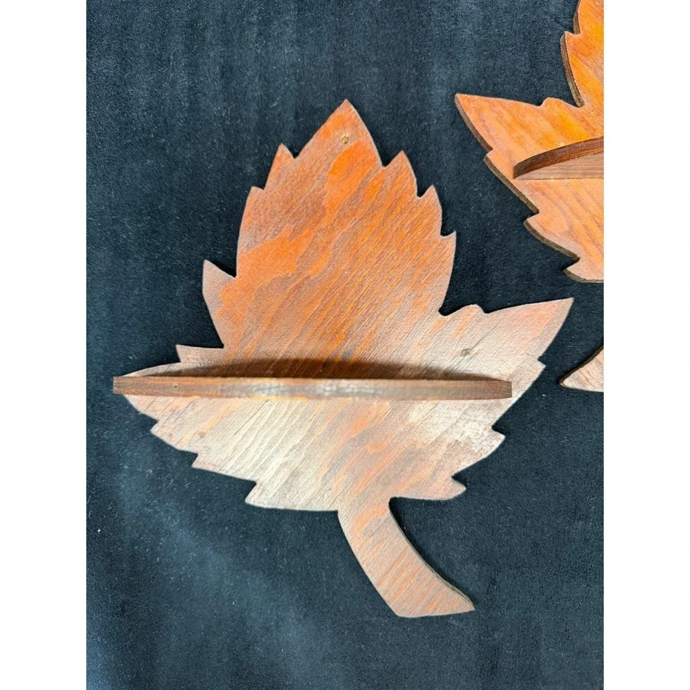 Vintage Rustic Wood Maple Leaf Wall Shelf Shelves (2) Cabin Core Canada Leaves